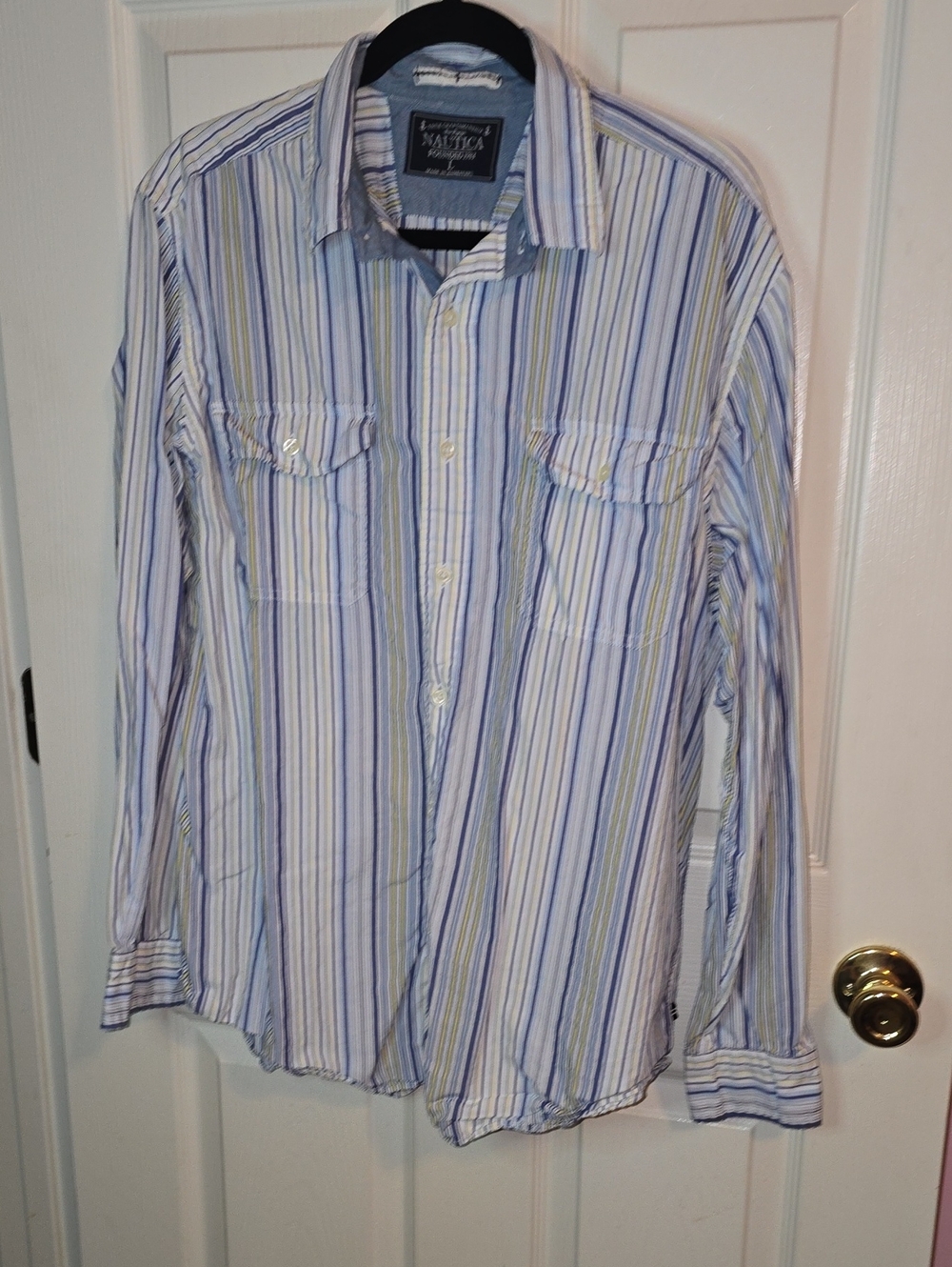 Nautica Men’s Striped Long-Sleeve Button-Down Shirt — Blue/White